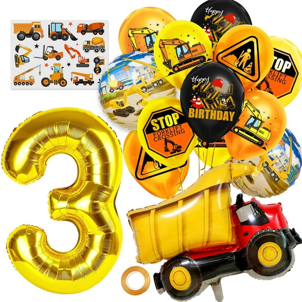 Kit de globos de cumpleaños para vehículos de construcción, número 3