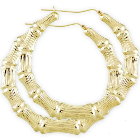 Soul Jewelry 10k Gold Round Door Knocker Bamboo Hoop Earrings 3 10k Gold Round Door Knocker Bamboo Hoop Earrings 3 Inch