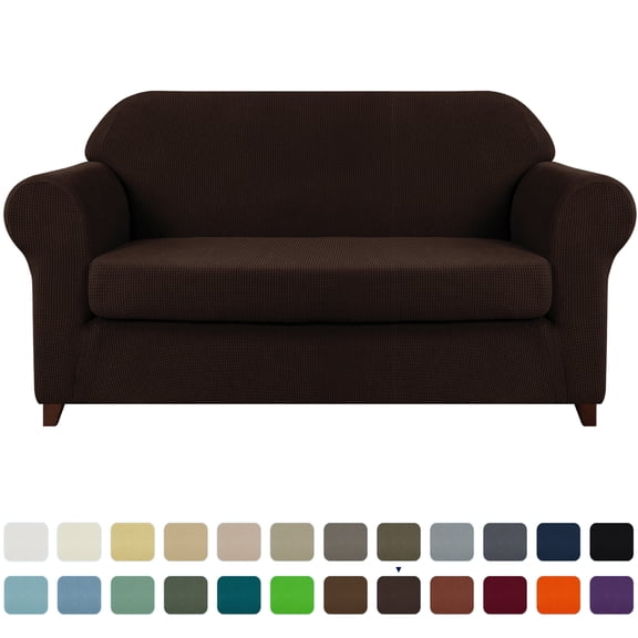 Subrtex Stretch 2-Piece Textured Grid Sofa Slipcover Jacquard Non Slip Couch Cover (Chocolate, Loveseat)