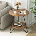 thumbnail image 1 of End Table, 2 Tier Round Side Table with Shelves, Industrial Wood Nightstand Bedside Table Small Coffee Accent Table for Living Room Bedroom, 1 of 7
