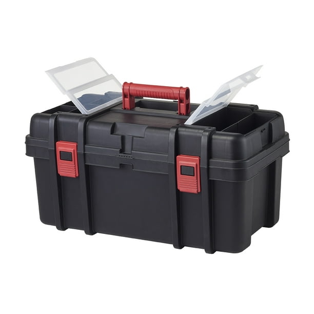 Hyper Tough 22inch Toolbox, Plastic Tool and Hardware Storage, Black