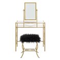 Mainstays Square Geo Gold Metal Vanity with Faux Fur Stool, Black and