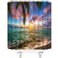thumbnail image 3 of Ocean Sunset Shower Curtain Tropical Beach Palm Leaves Tree Sea Waves Seaside Nature Scenery Coastal Cloudy Sky Landscape Fabric Bathroom Decor Set with Hooks(84" Wx70 H), 3 of 3