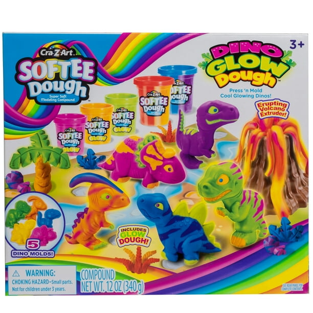 CraZArt Softee Dough Multicolor Dino Glow Dough, 1 Dough Set, Ages 3
