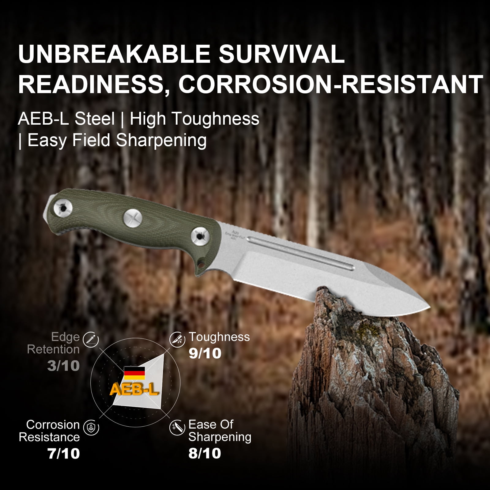 Kizer Drop Bear Fix 7 Fixed Knife AEB-L Blade Micarta Handle Survival Big Size With Sheath 1103A1 Big Size Camping