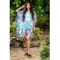 thumbnail image 2 of Brisas Tie Dyed Aqua Blue Beach Cover Up for Women Used as Swimsuit, Cardigan, Kimono for Super Soft Loungewear, Travel and Holiday - Triangular Edge Pattern, 2 of 4