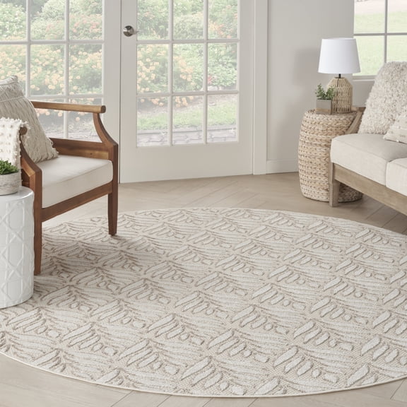 Nourison Aloha Indoor/Outdoor Ivory Grey 7’10” x Round Area Rug (8 Round)