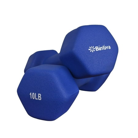 Supplier Generic Bintiva Professional Grade, Non Slip Grip, Neoprene Coated Dumbbells 1 Pair - 10LB Blue