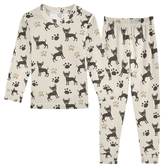 joogoo Cute Dogs Paws 2 Piece Long Sleeve Tee and Pants Cotton Pajama Set 5Y