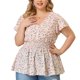 thumbnail image 1 of Women's Plus Size Peplum Top Flare Sleeve Casual V Neck Smocked Waist Floral Blouses Pink 2X, 1 of 7