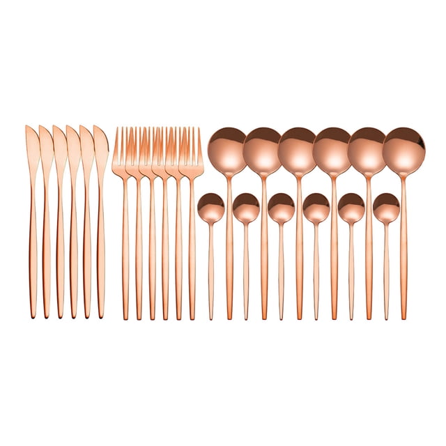 Yeacher 24Pcs Stainless Steel Dinnerware Set Kitchen Cutlery Set Knife Fork Spoon Flatware Tableware Minimalist Silverware