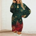 thumbnail image 3 of Women's Round Neck Casual Long Sleeve Plush Christmas Printed Dresses, Festive Fall and Winter Wear for Holiday Parties, Cozy and Soft Material,Dark Green,2XL, 3 of 6