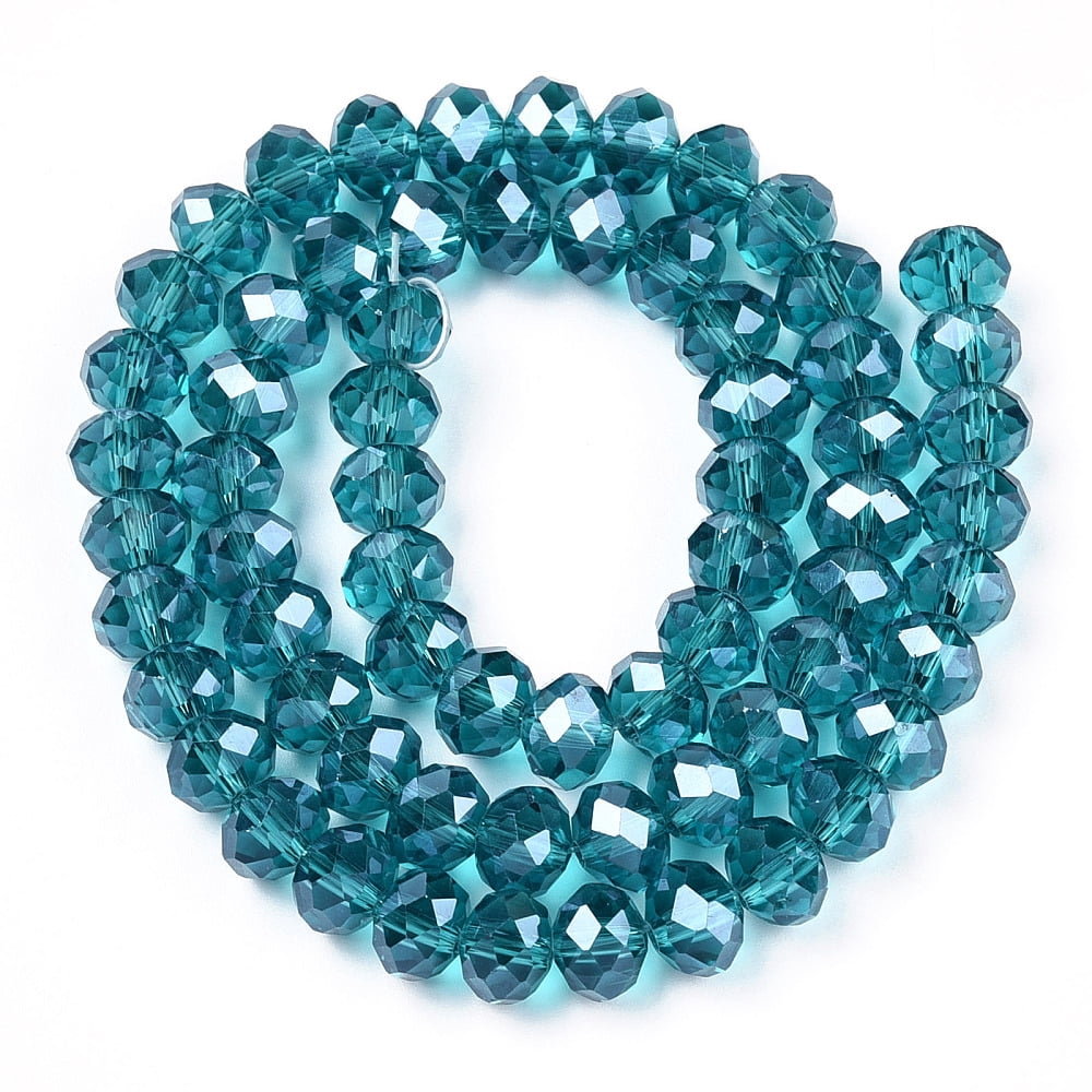 10strands Electroplate Glass Beads Strands Pearl Luster Faceted Rondelle Steel Blue 10x8mm Hole: 1mm about 60~61pcs/strand 46~48cm