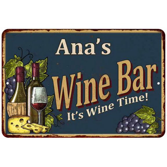 Ana's Wine Bar Green Sign Rustic Decor 8 x 12 High Gloss Metal 208120055184