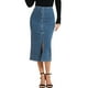 thumbnail image 1 of Falda de mezclilla maxi edición INSPIRE CHIC para mujer, con abertura frontal, cremallera, cintura alta y ajuste ceñido, color azul, 1 of 6