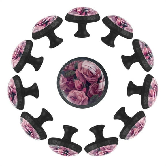 12 Pack Round Glass Drawer Knobs For Kitchen Cabinet With Screws, Rose Flowers Crystal Diamond Shaped Cupboard Knobs For Kitchen Office Bathroom