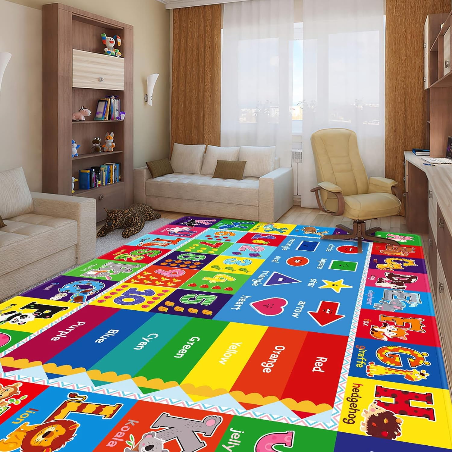 Kids Play Rug for Playroom, Kids Play Mat ABC Educational Area Rug, Toddler Baby Playroom Mat, Alphabet Animal Soft Non-Slip Kids Rug Carpet for Boy Girl Bedroom,110X78.7 INCH Blue