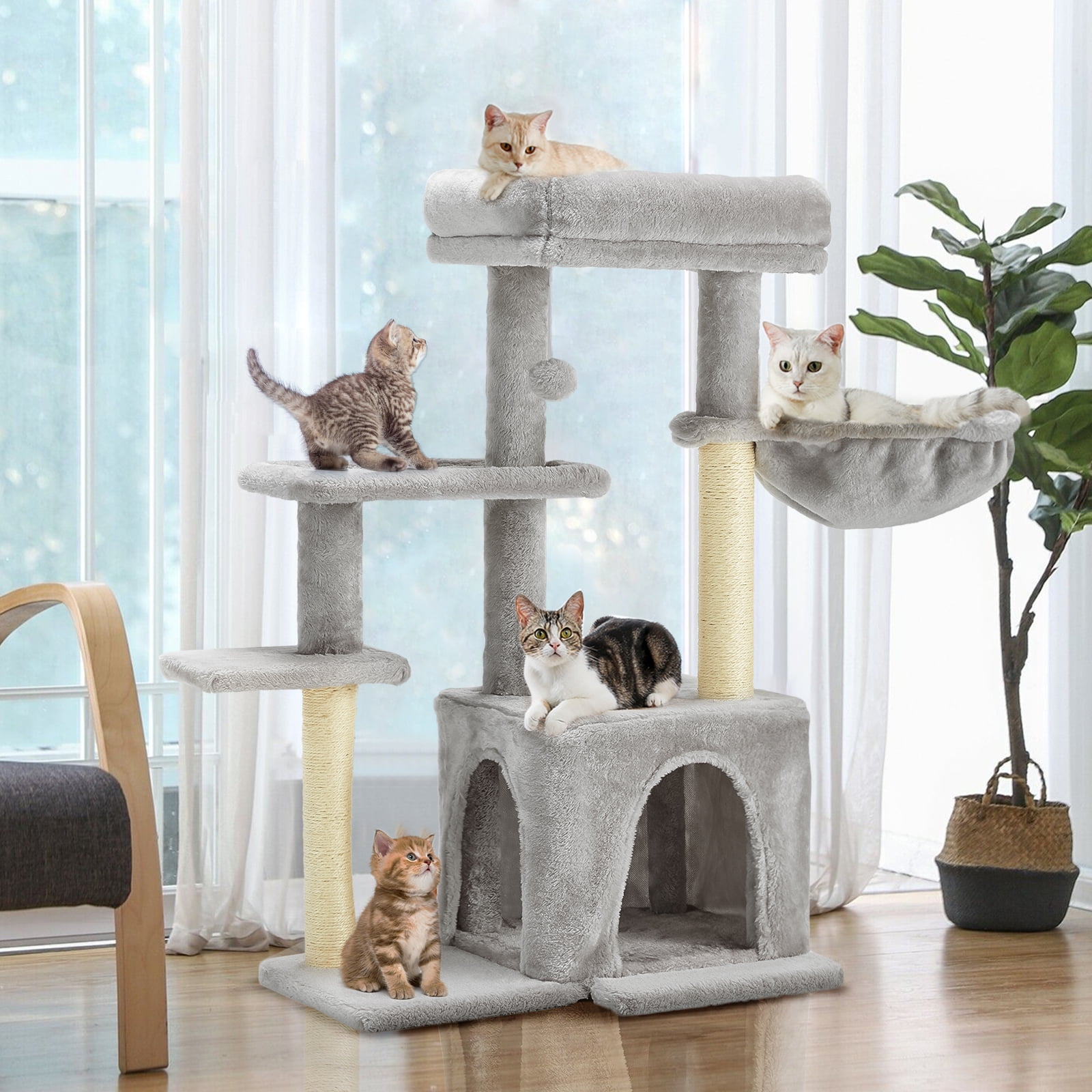 Yoleny Cat Tree for Indoor Cats, 33" Small Cat Tower with Top Perch
