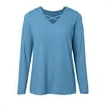 thumbnail image 5 of Shwomsmer Womens T Shirts Ladies' New V Neck Long Sleeve Solid Color Casual T Shirt Long Sleeves, 5 of 6