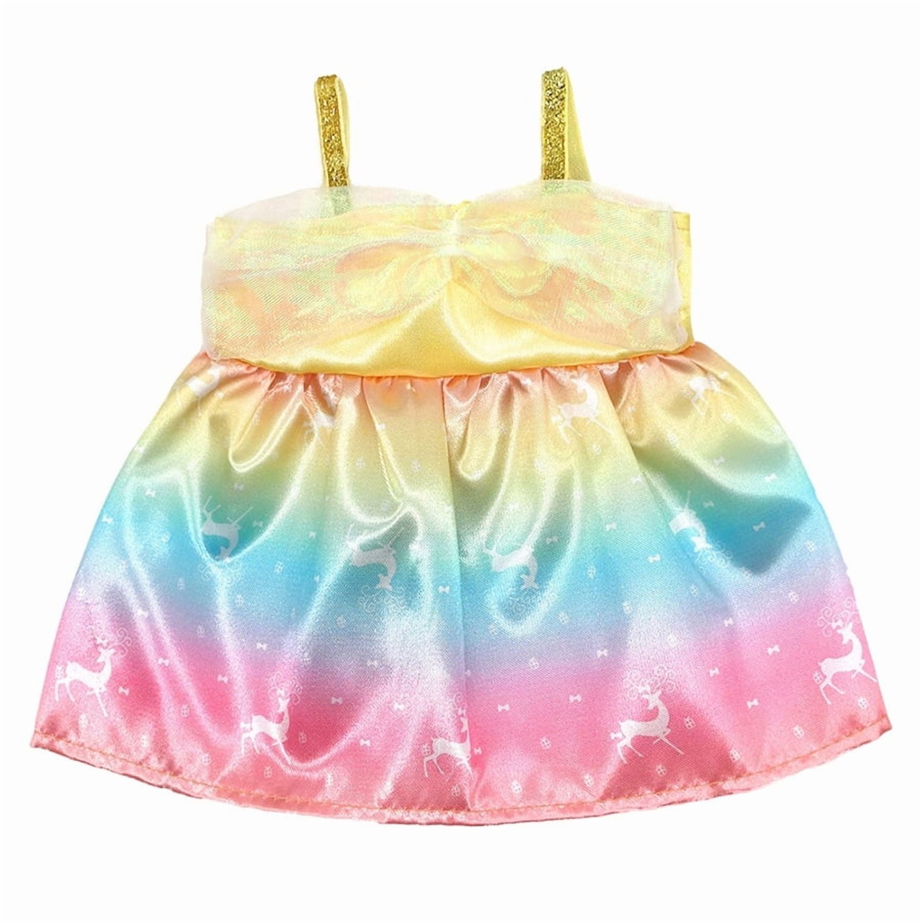 18 Inch Doll Dress, Rainbow Tulle Tutu with Bow, Deer Print Outfit for 18" American Girl Doll, Perfect for Birthday & Playtime