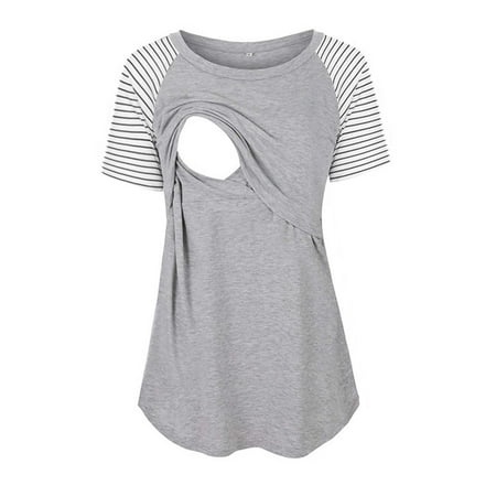 

Babysbule Womens Plus Size Shirts Clearance Maternity Womens Nursing Round Neck Stripe Short Sleeve Round Neck Breastfeeding Blouse