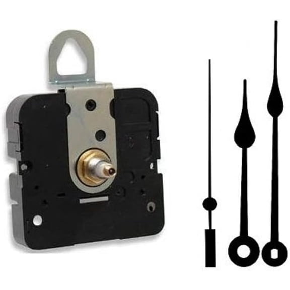 Clock Movement Mechanism, Choose Your Hands and Size, Made (1/4" Threaded Shaft, H Hands with Black Second Hand)