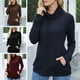thumbnail image 5 of Sudadera de moda para mujer, cuello vuelto, bolsillo con cordón ajustable, cheques de gofres, jersey Abanopi Café/Extragrande, 5 of 7