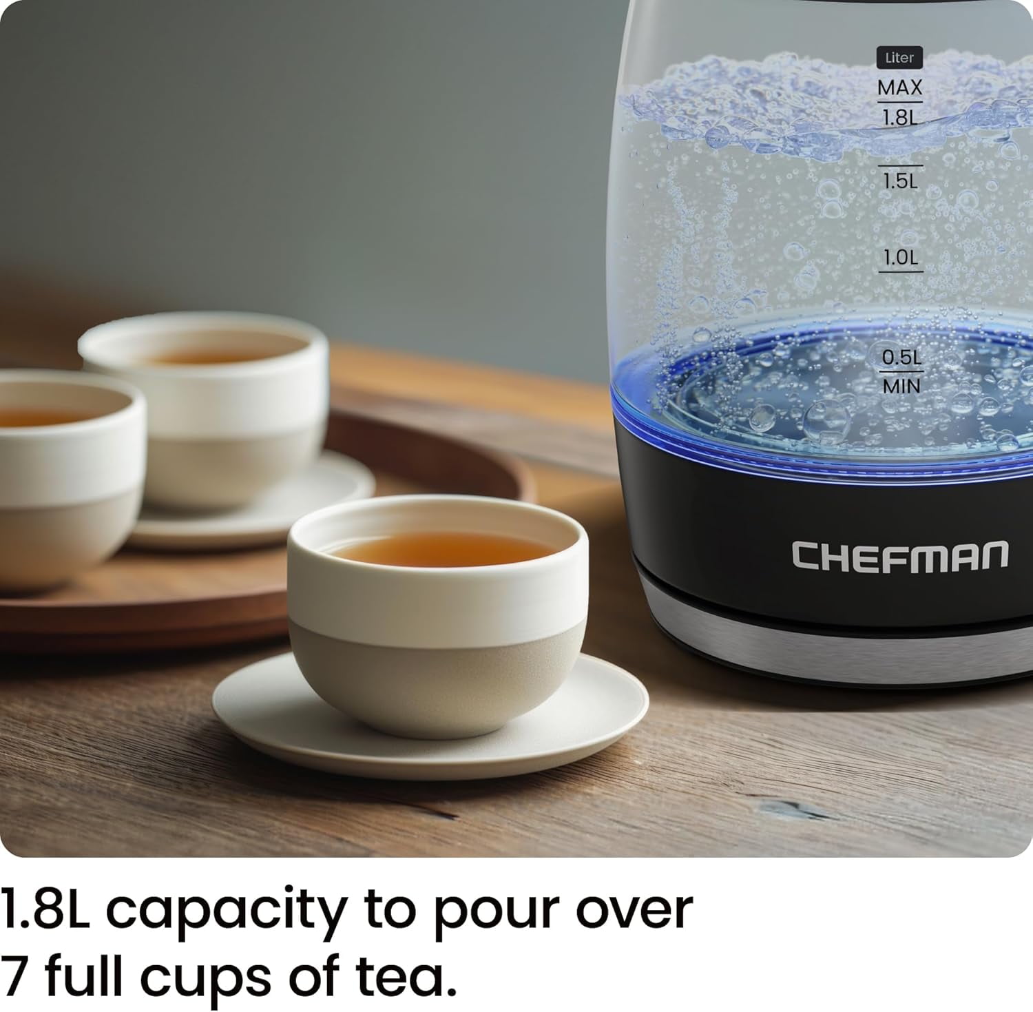 Chefman Rapid-Boil 1.8L Electric Kettle w/ Removable Lid and LED Indicator Lights - Black