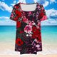 thumbnail image 5 of Tops Cortos para las Mujeres Impreso Cuello de Gran Tamaño Plisado Manga Corta Suelta Superior en Tamaños Más L-5xl, 5 of 5