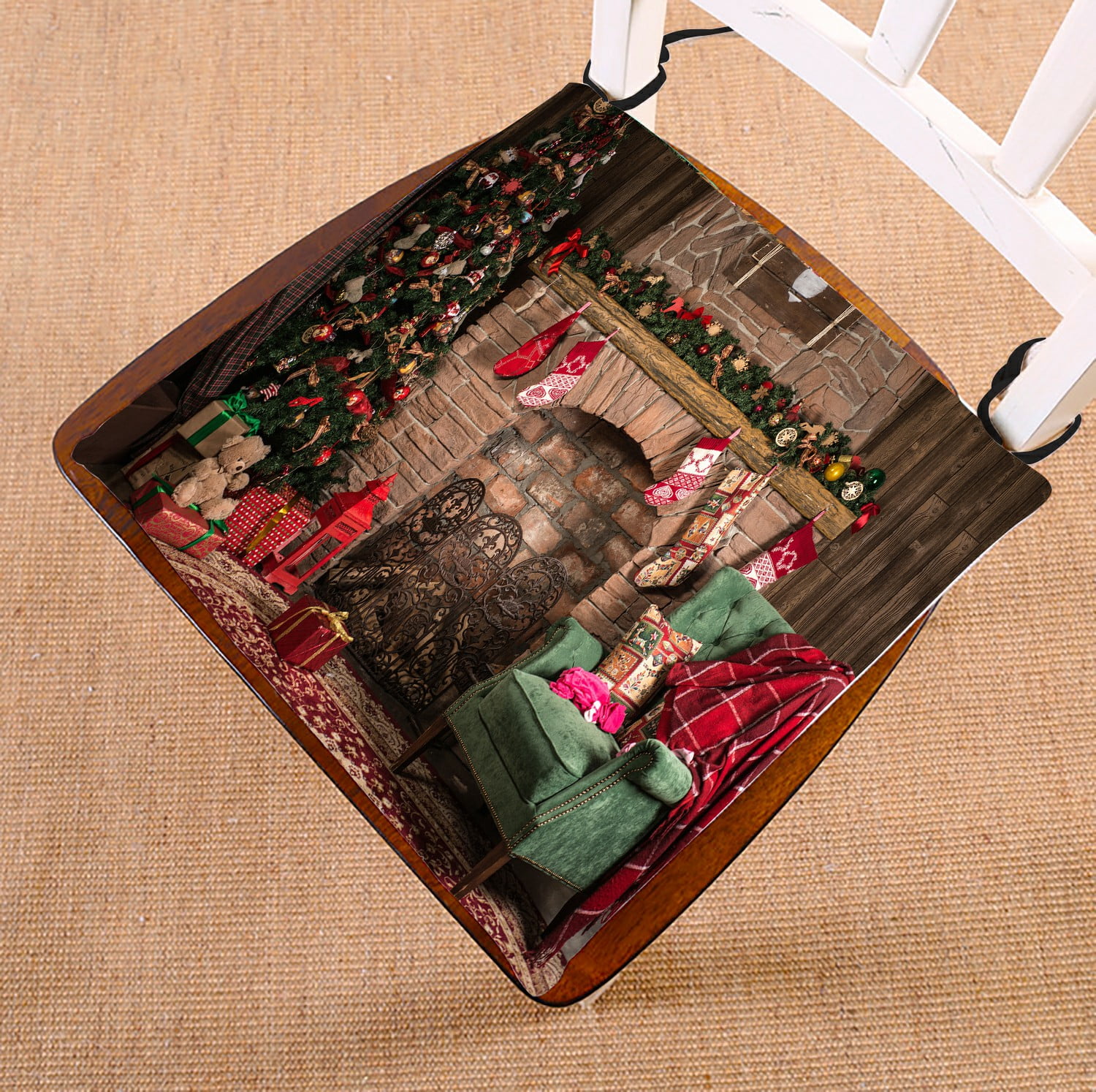 ABPHQTO Elegant Christmas Tree Fireplace Blanket Couch Chair Pad Seat Cushion Chair Cushion