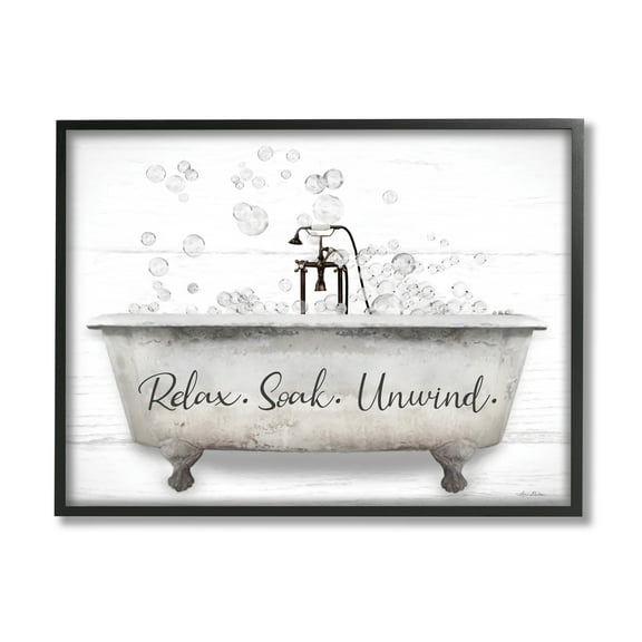 Stupell Relax Soak Unwind Bathtub Bubbles Typography Painting Black Framed Art Print Wall Art