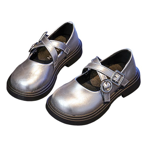 Dakaela 3-10Y Girls Mary Jane Dress Shoes Cross Strap Chunky Platform School Uniform Oxford Pumps for Toddler Little Big Kid Silver
