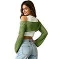thumbnail image 4 of JULMCOMO Crochet Beach Cover Ups for Women Mesh Knit Hollow Out Long Sleeve Summer Crop Tops Bikini Cover Ups for Swimwear Green XL, 4 of 6