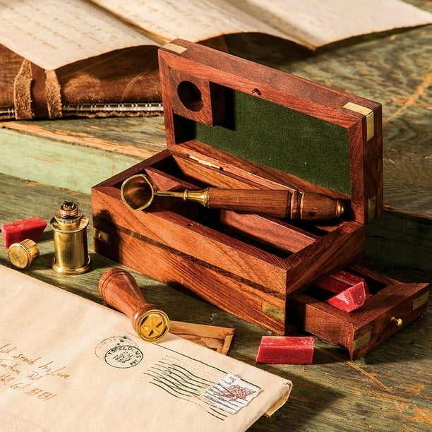 AntiqueStyle Wax Seal Kit in Wooden Box, Kit makes wax seals easy and