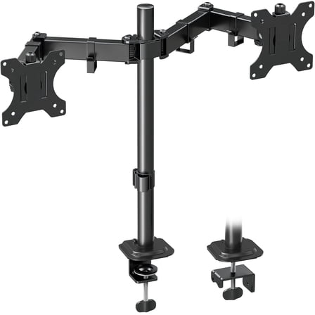 HOMOUNT Dual Monitor Desk Mount for Max 32 Inch, Adjustable Dual Monitor Arm for 2 LCD Screens, Monitor Stand with C-Clamp and Grommet Base, up to 17.6lbs