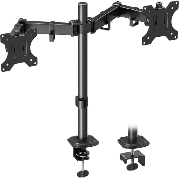 HOMOUNT Dual Monitor Desk Mount for Max 32 Inch, Adjustable Dual Monitor Arm for 2 LCD Screens, Monitor Stand with C-Clamp and Grommet Base, up to 17.6lbs