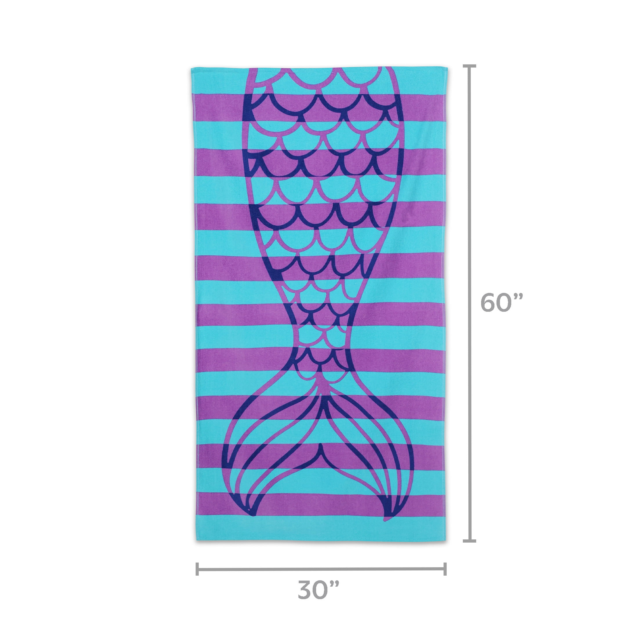 Mainstays Kids Cotton Blend Beach Towel, 30 x 60 Inches, Mermaid Tail