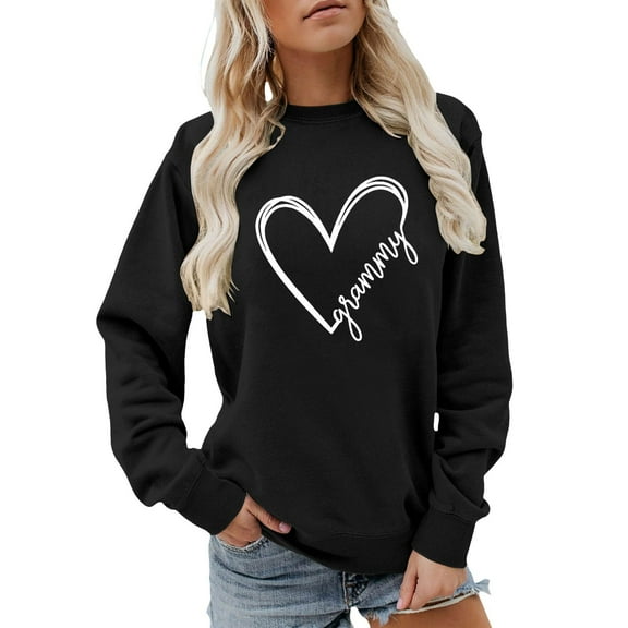 Tiweut Personalized Granny Women's Grandma Nana Mimi Gigi With Heart Graphic Crewneck Sweatshirt Grandma Gift Mothers Day,A-Black,Black