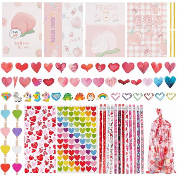 28 Sets Stationery Set School Supplies Set Gift Set Assorted with Pencils Notebooks Clips and Treat Bags Classmates Exchange Gifts Back to School Gift for Classmates