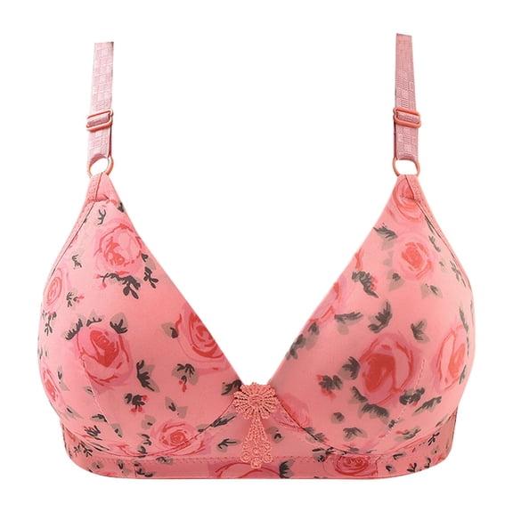 KHONTS Plus Size Push up Bras for Women Rose Printed High Support Lift up Bra Sift Wireless Comfy Bralettes for Everyday Wear Pink 42
