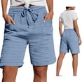 thumbnail image 5 of Womens Bermuda Shorts Casual Textured Drawstring Shorts Elastic Waist Loose Fit Summer Comfy Shorts with Pockets, 5 of 5