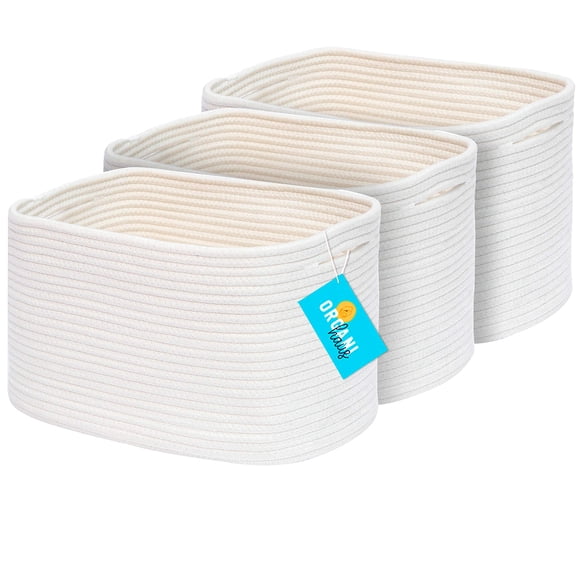 OrganiHaus Panier de Rangement Blanc pour Garde-Robe, Lot de 3 / Paniers Tressés pour l'Organisation / Panier de Rangement en Corde de Coton pour Livres / Paniers d'Organisation pour Bébé / Paniers en Corde de Coton pour le Rangement / Paniers Décoratifs