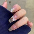 thumbnail image 1 of Uñas postizas HUOGUO Bowknot White Diamond con pegamento, 24 unidades, 1 of 3