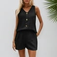 thumbnail image 2 of RMGVDSD Women's Summer Shorts Suit Solid Color Casual Sleeveless Button Down Top With Shorts Vacation Outfit Set Women Beach 2 Piece Outfits, 2 of 5
