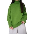 thumbnail image 2 of Women'S Sweater Fall Winter Chunky Knitted Pullover Ribbing Hem Trendy Basic Jumper Top Fruit Green M, 2 of 9