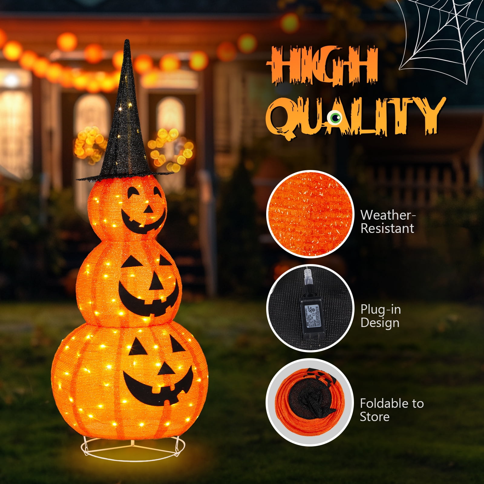 Astoutdoor 5 ft Lighted Pop-Up Pumpkin Decoration with 100 LED Lights