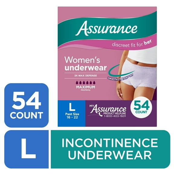 Asurance Women's Incontinence & Postpartum Underwear, L , Maximum Absorbency (54 Count)