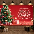 thumbnail image 3 of Red Background Christmas Banner Gold Lettering New Year Banner Snowflake Design Gift Box Pattern Holiday Banner for Christmas Party New Year Celebration Home Decoration, 3 of 8