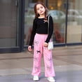 thumbnail image 2 of Two Piece Sets for Girls Long Sleeve Bow Print T Shirt Top and Wide Leg Pants Set Girl Spring Clothes Cute Clothes for Girls 5-6 Years, 2 of 7