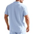 thumbnail image 3 of Chiccall Mens Button Up Shirts Lightweight Breathable Short Sleeve Shirt Solid Summer Vacation Beach Tops Light Blue M, 3 of 5